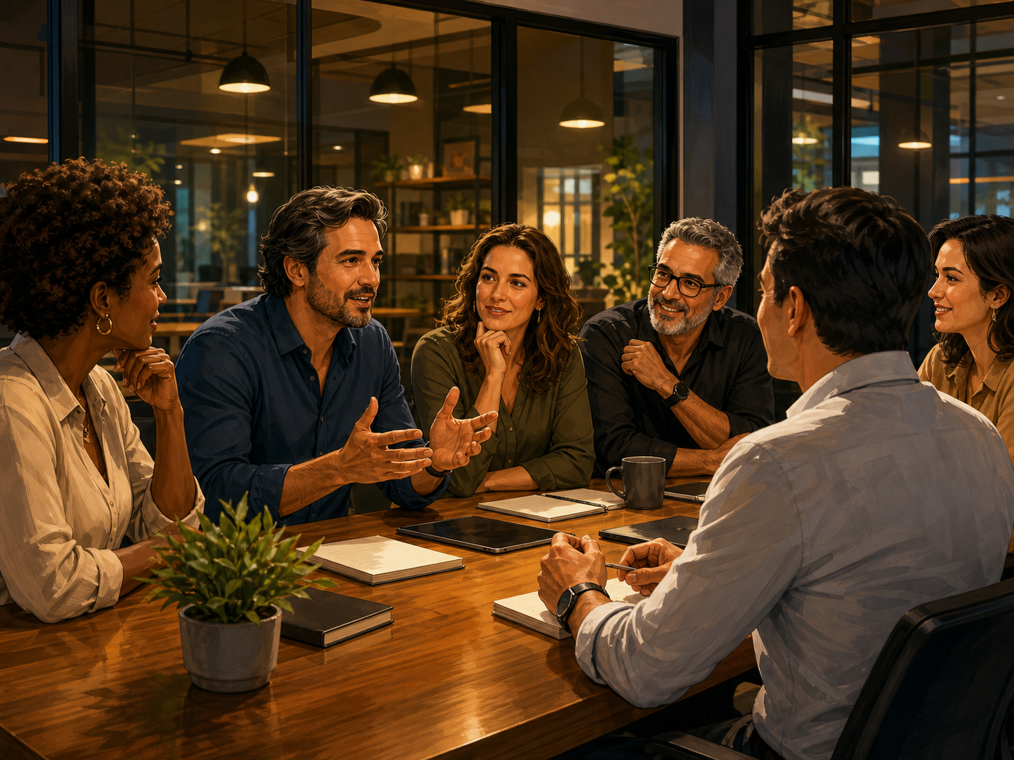 Comerciante participando de reunião de associação comercial de bairro